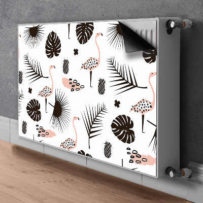 Printed radiator mat Leaves and flamingos