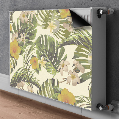 Decorative radiator cover Tropical leaves and flowers