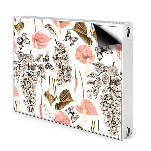 Printed radiator mat Flowers and butterflies