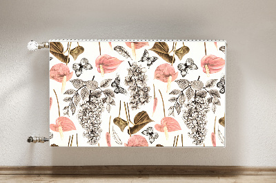 Printed radiator mat Flowers and butterflies