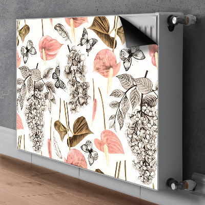 Printed radiator mat Flowers and butterflies