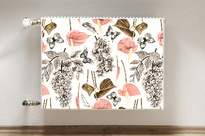 Printed radiator mat Flowers and butterflies