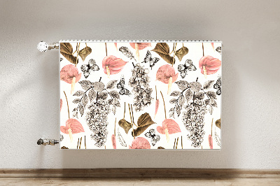 Printed radiator mat Flowers and butterflies