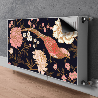 Decorative radiator mat Peony with a bird