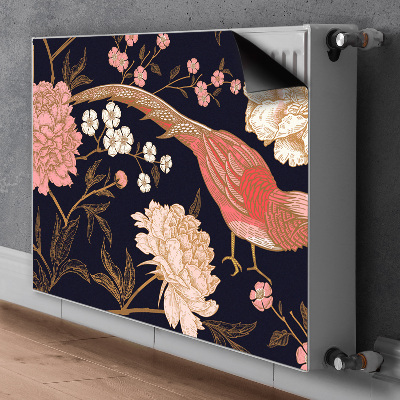 Decorative radiator mat Peony with a bird