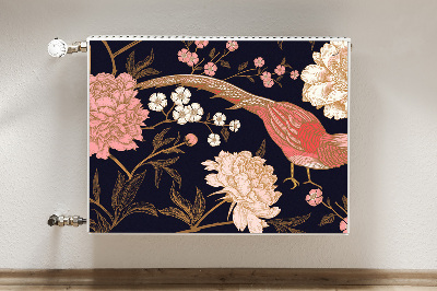 Decorative radiator mat Peony with a bird