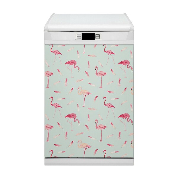 Magnetic dishwasher cover Flamingos and feathers
