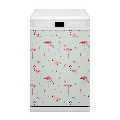 Magnetic dishwasher cover Flamingos and feathers