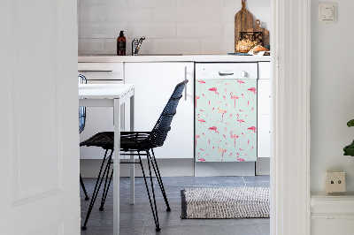 Magnetic dishwasher cover Flamingos and feathers