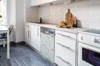 Magnetic dishwasher cover Flamingos and feathers