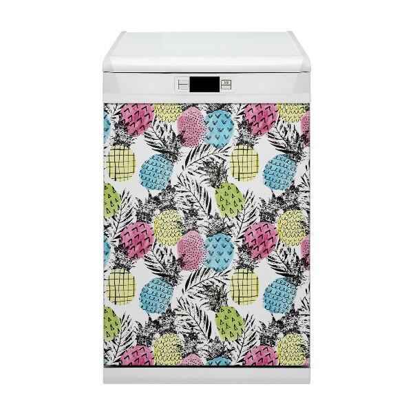 Magnetic dishwasher cover Colorful pineapples