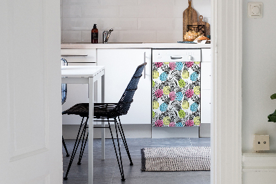 Magnetic dishwasher cover Colorful pineapples