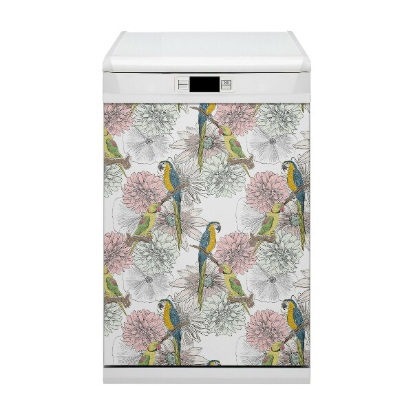 Magnetic dishwasher cover Parrot and flowers