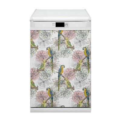 Magnetic dishwasher cover Parrot and flowers