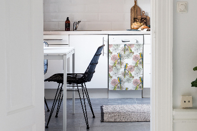 Magnetic dishwasher cover Parrot and flowers