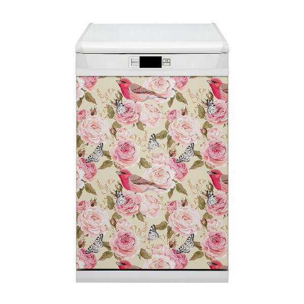 Dishwasher cover magnet Birds and flowers