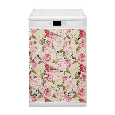 Dishwasher cover magnet Birds and flowers