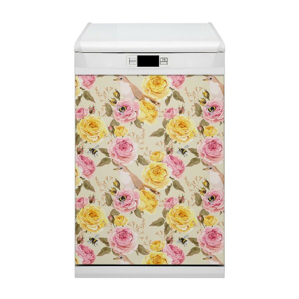 Magnetic dishwasher cover Birds and roses