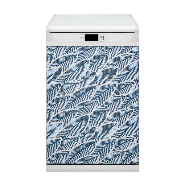 Magnetic dishwasher cover Blue leaves