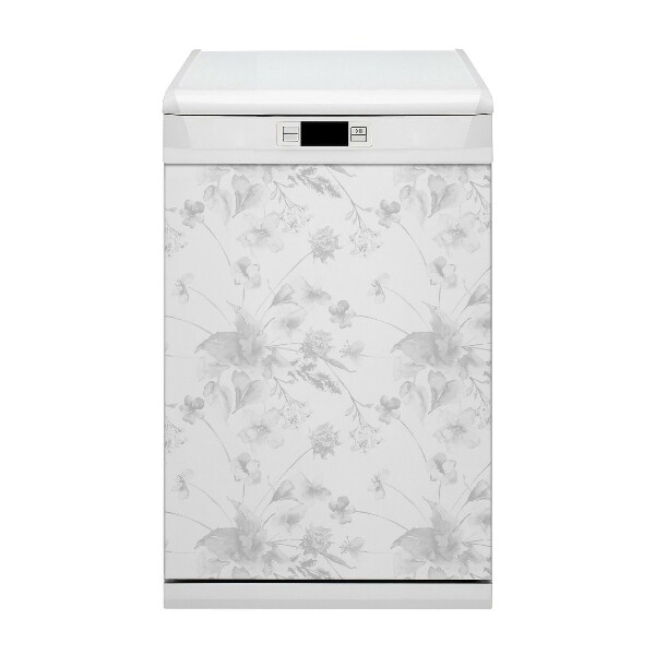 Magnetic dishwasher cover Gray flowers