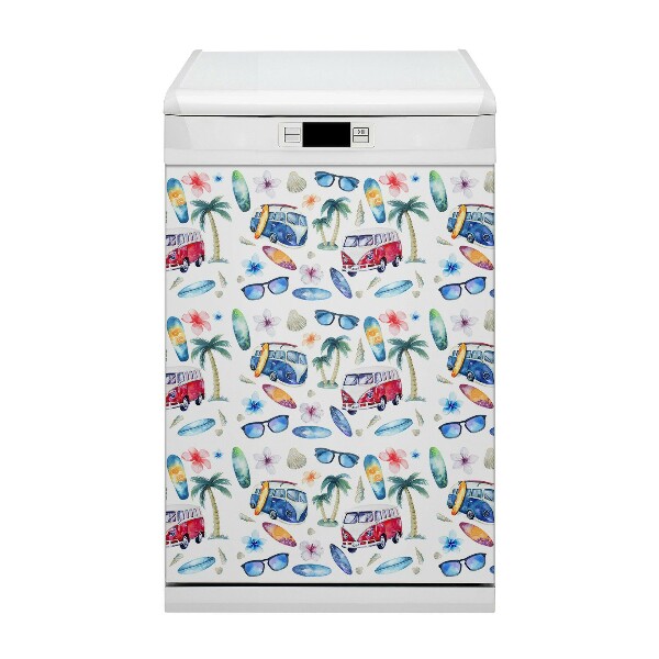 Magnetic dishwasher cover Surfer beach