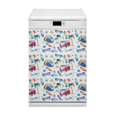 Magnetic dishwasher cover Surfer beach