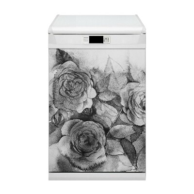 Magnetic dishwasher cover Black and white roses