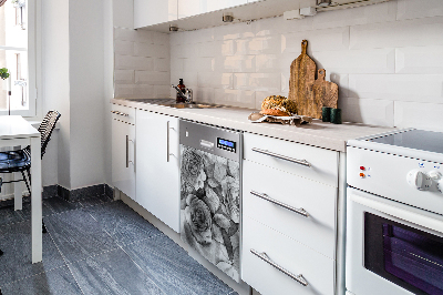 Magnetic dishwasher cover Black and white roses