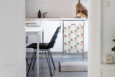 Magnetic dishwasher cover Pink parrots