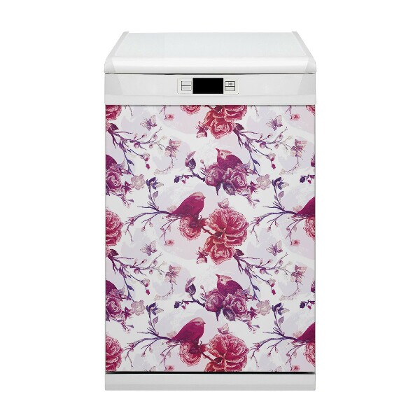 Magnetic dishwasher cover Purple birds