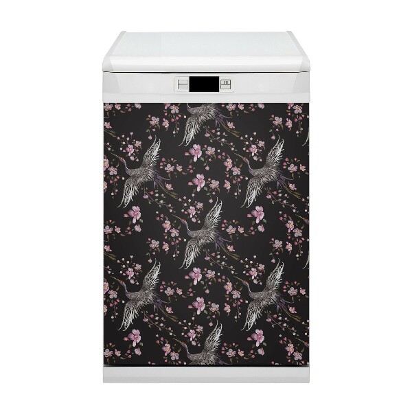 Magnetic dishwasher cover Herons and flowers