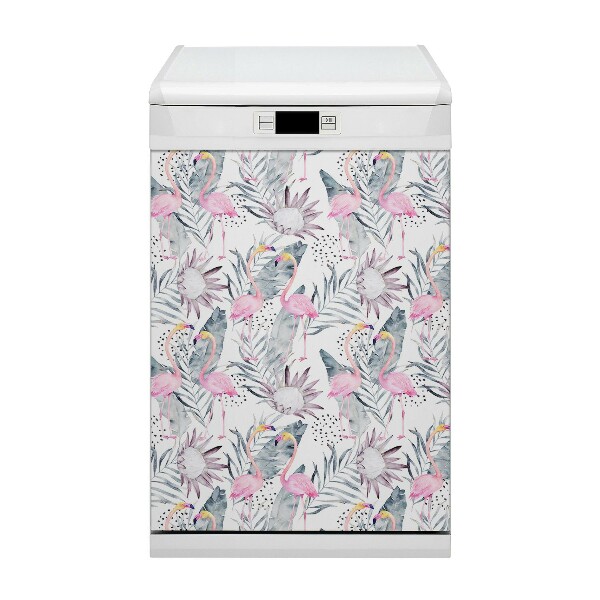 Magnetic dishwasher cover Flamingos