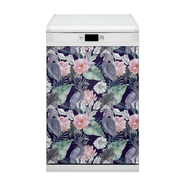 Dishwasher cover Birds in flowers