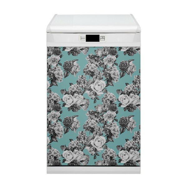 Magnetic dishwasher cover Black and white roses