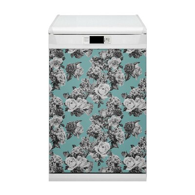 Magnetic dishwasher cover Black and white roses