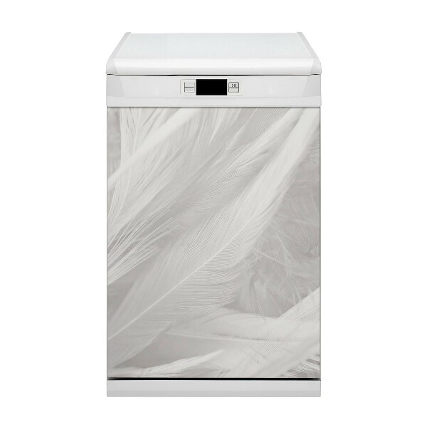 Magnetic dishwasher cover Beautiful white feathers