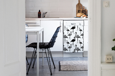 Magnetic dishwasher cover Retro flamingos