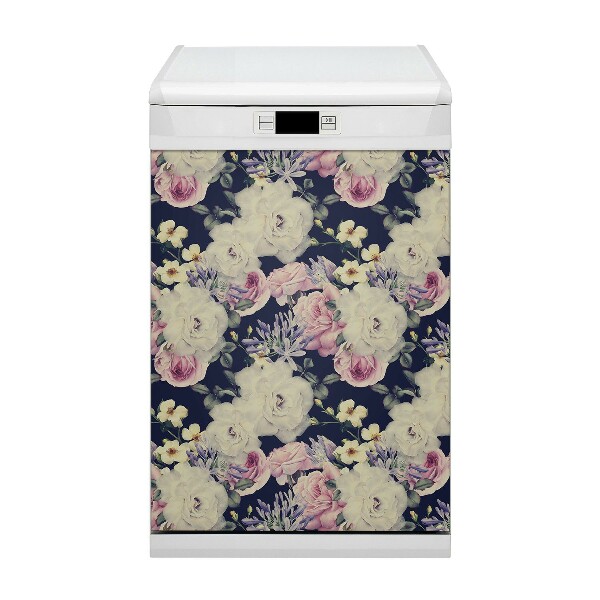 Magnetic dishwasher cover White vintage roses