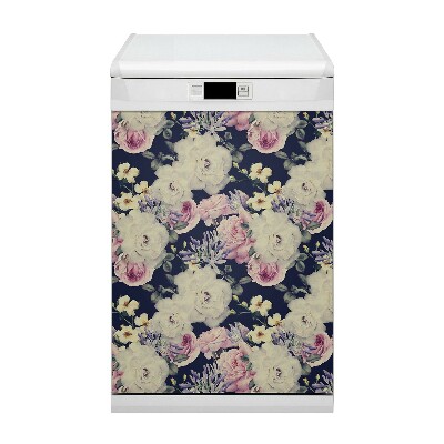 Magnetic dishwasher cover White vintage roses