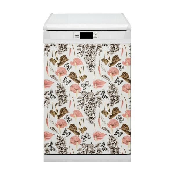 Magnetic dishwasher cover Flowers and butterflies