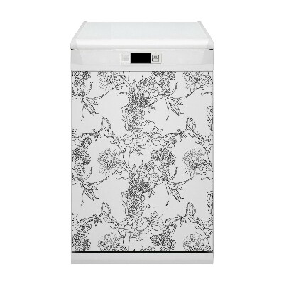 Magnetic dishwasher cover Black and white flowers