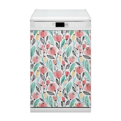 Dishwasher cover magnet Red flowers