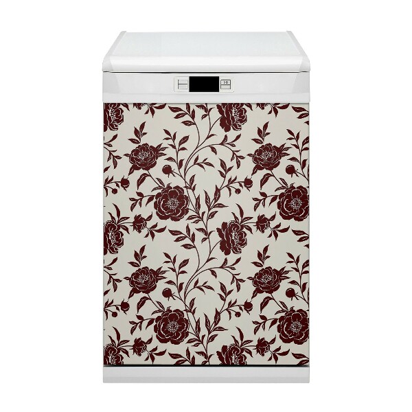 Magnetic dishwasher cover Burgundy flowers