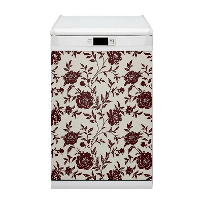 Magnetic dishwasher cover Burgundy flowers