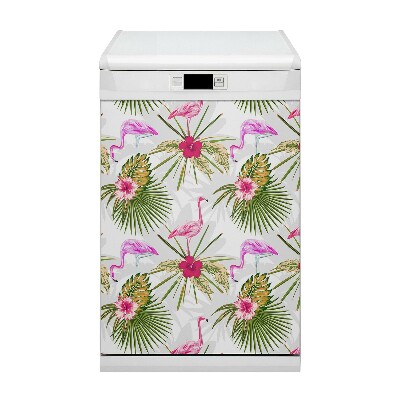 Magnetic dishwasher cover Flamingos and flowers