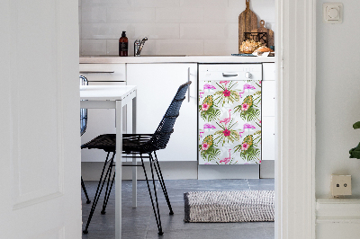 Magnetic dishwasher cover Flamingos and flowers