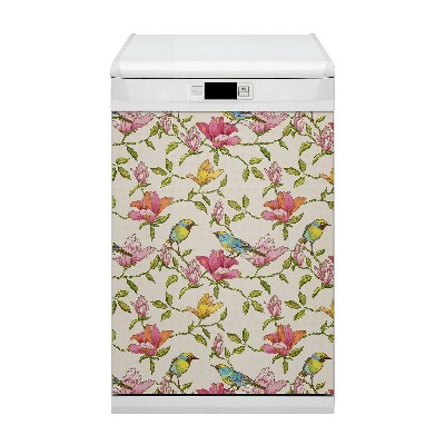 Magnetic dishwasher cover Flowers and birds