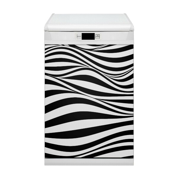 Magnetic dishwasher cover Black and white waves