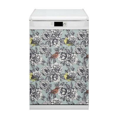 Dishwasher cover magnet Roses and birds