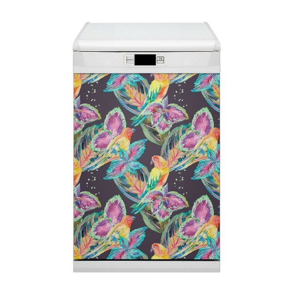 Magnetic dishwasher cover Colorful parrots